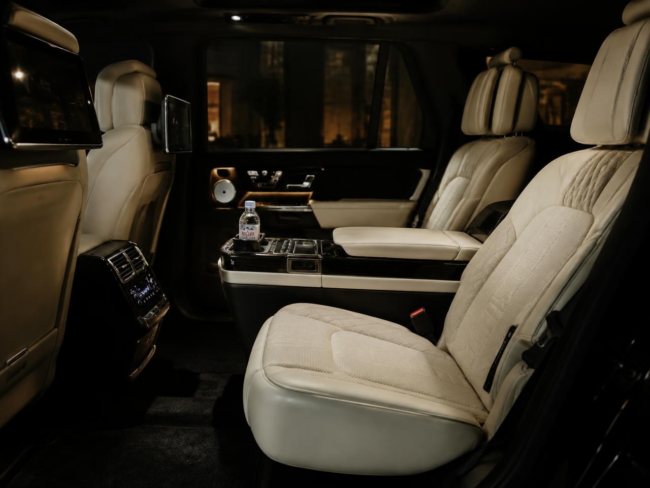 Ivory leather rear cabin of a luxury SUV